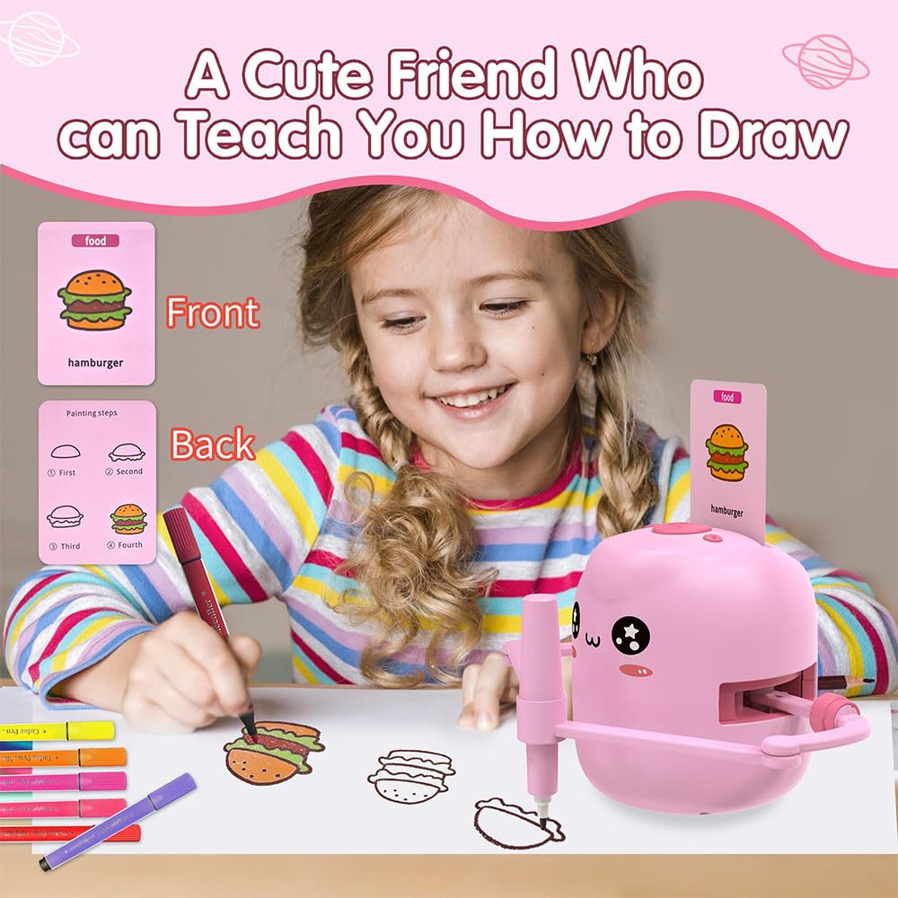 CaperuGreod Kids Drawing Robot - Automatic Art Machine with 100 Drawing Cards, Educational STEM Toy for Children Ages 5-12 (Light Pink) | Perfect for Birthday Gifts, Classroom Activities & Creative Play