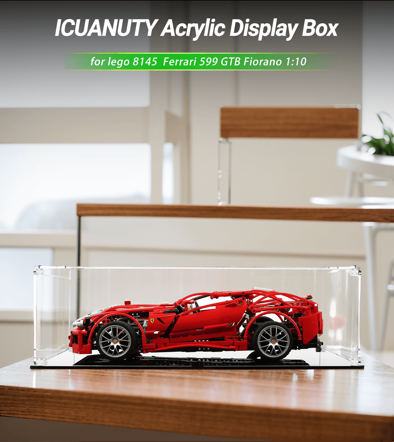 LEGO Ferrari 599 GTB Fiorano 8145 Display Case - Premium Acrylic Showcase for Car Model Collection - Perfect for Home Office Decor & Gift for LEGO Enthusiasts