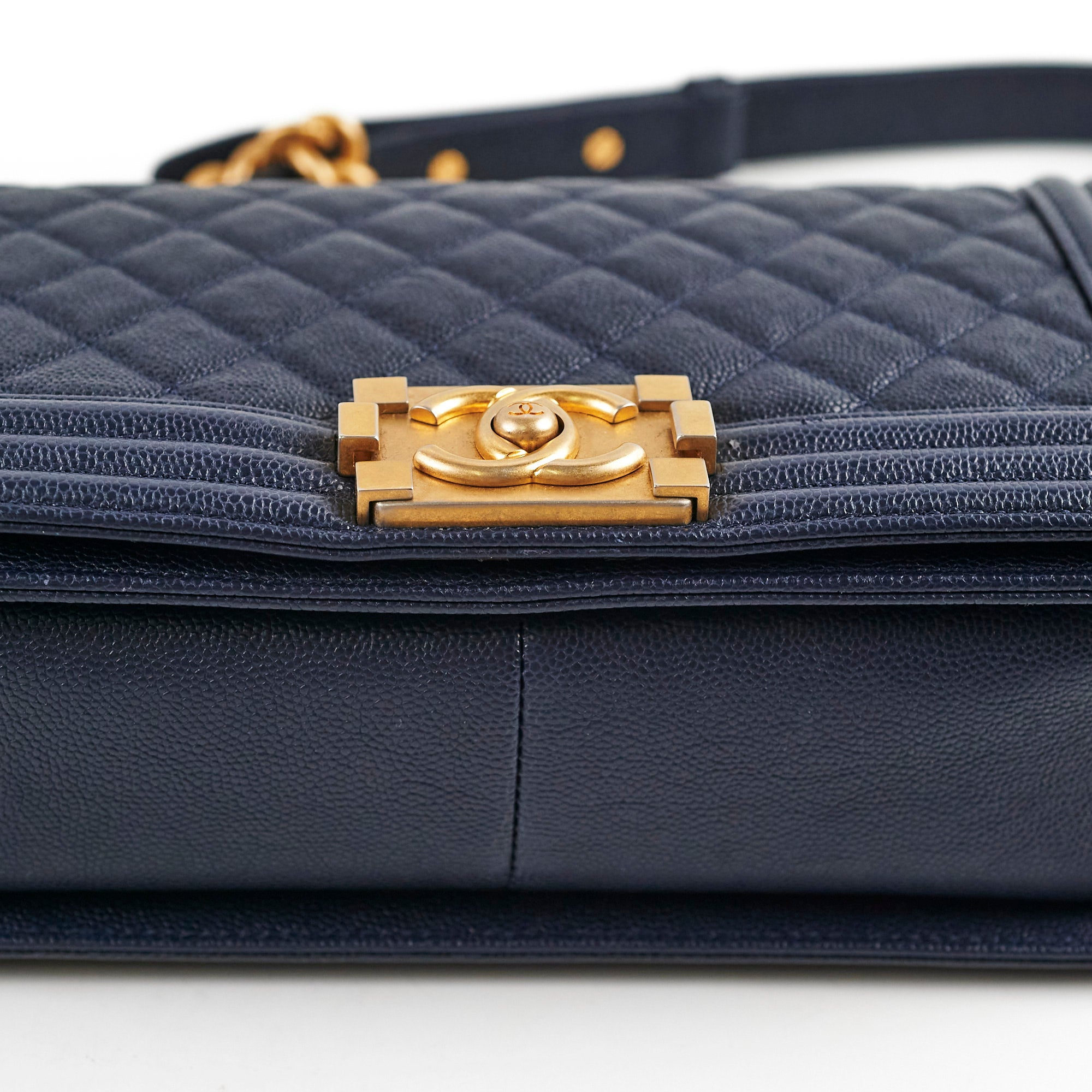 Chanel Caviar Leather Old Medium Boy Bag in Navy Blue - 25 Series | Luxury Handbag for Women, Perfect for Evening Events & Daily Use
