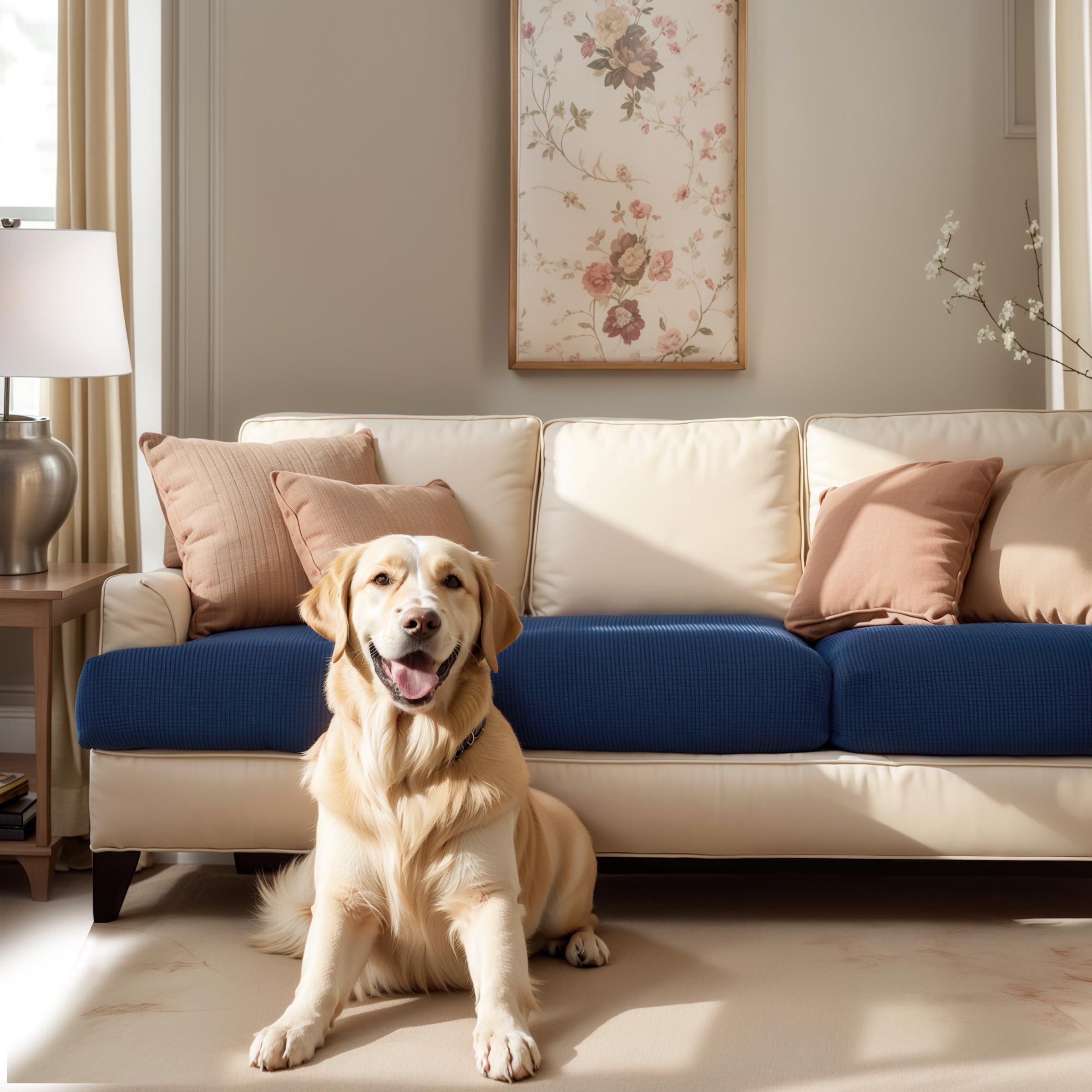 Stretch Cushion Covers 3-Pack - Elastic Spandex Sofa Slipcovers for Couch, Loveseat, RV & Chair - Navy Blue Furniture Protector - Perfect for Home, Office & Travel Use