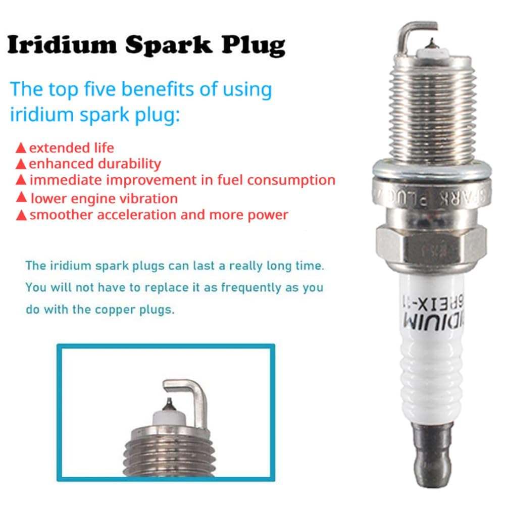 Iridium Spark Plugs Replacement for IZFR6K-11 6994 - 6 Pack High Performance Spark Plugs for Cars, Trucks & SUVs - Long Lasting & Fuel Efficient