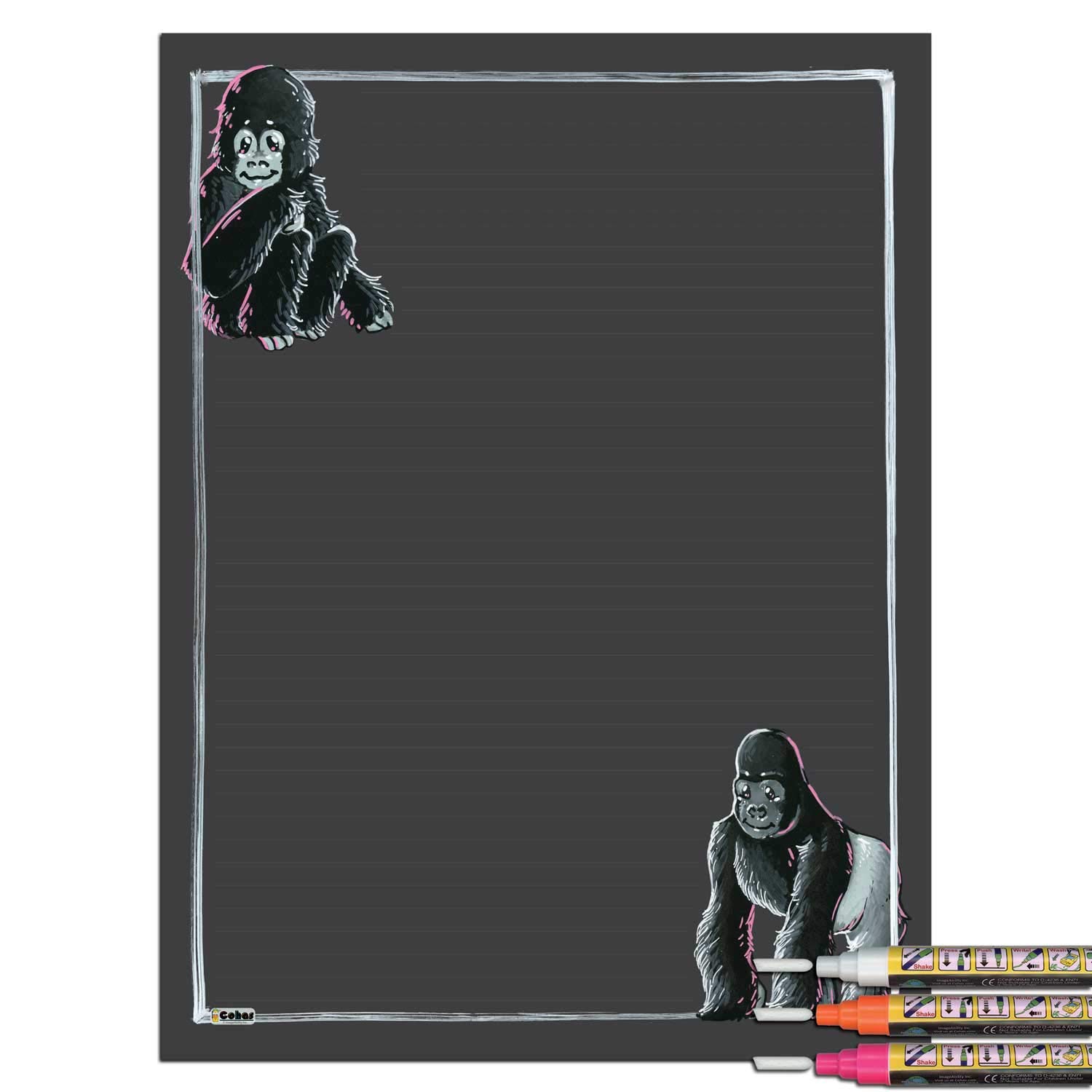 Cohas Magnetic Zoo Theme Chalkboard - 12x16 Inches with Gorilla Chalk Art & 3 Bright Liquid Chalk Markers - Perfect for Kids' Rooms, Classrooms & Creative Play Spaces