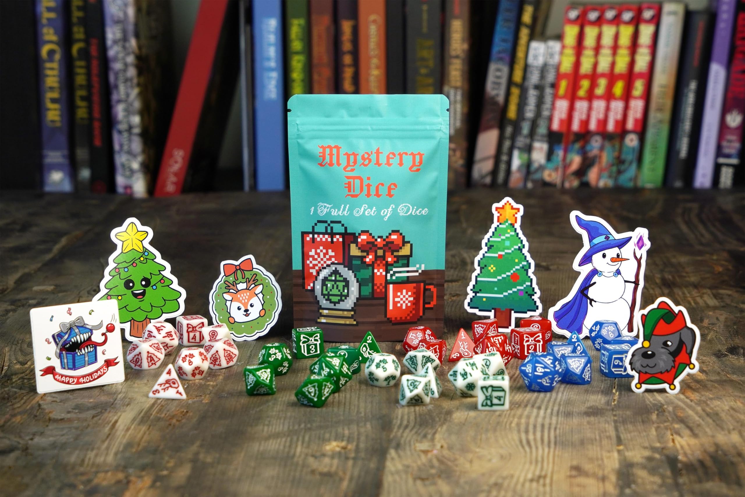 1985 Games Holiday Mystery Dice Bag - 6 Pack with Wide Range of Patterns for RPG, D&D, Tabletop & Board Games - Perfect Gift for Gamers & Christmas Stocking Stuffers