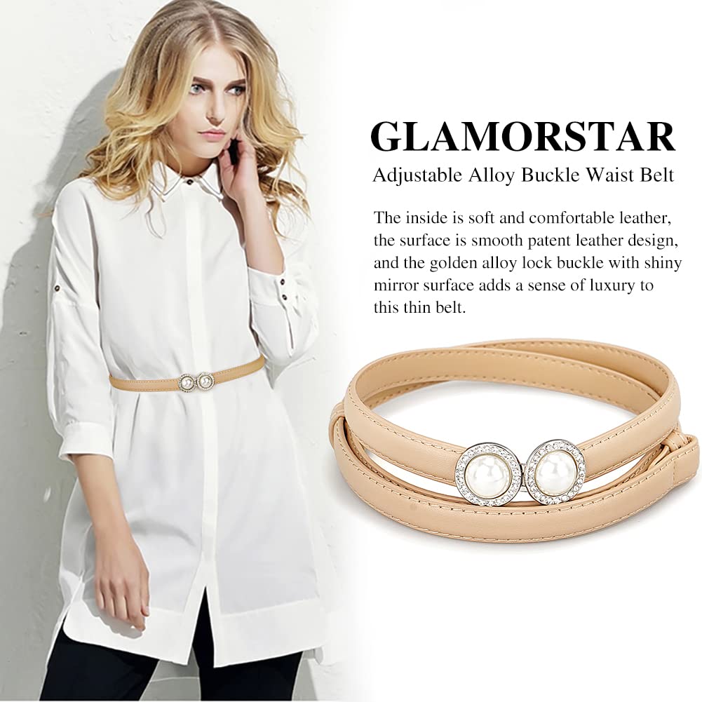 Glamorstar Women's Skinny Patent Leather Belt - Adjustable Waist Belt with Alloy Buckle for Dresses & Formal Wear | Perfect for Office, Party & Special Occasions