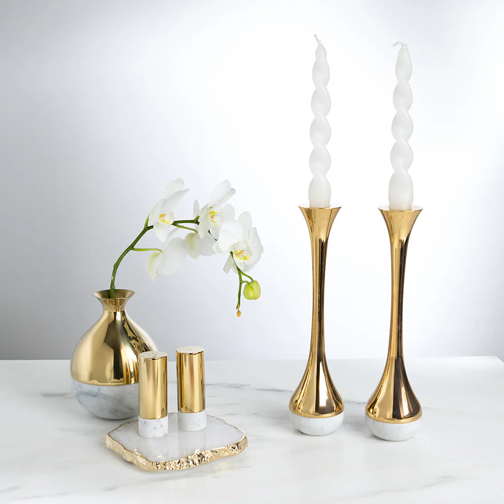 Elegant Marble & Gold Dual Candle Holders Set of 2 - Perfect for Wedding Centerpieces, Dining Table Decor, and Home Interior Design