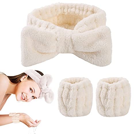 Cartxomy 3-Piece Spa Headband & Wristbands Set for Washing Face - Soft & Absorbent Hair & Wrist Protection - Perfect for Skincare, Makeup Removal & Spa Days at Home