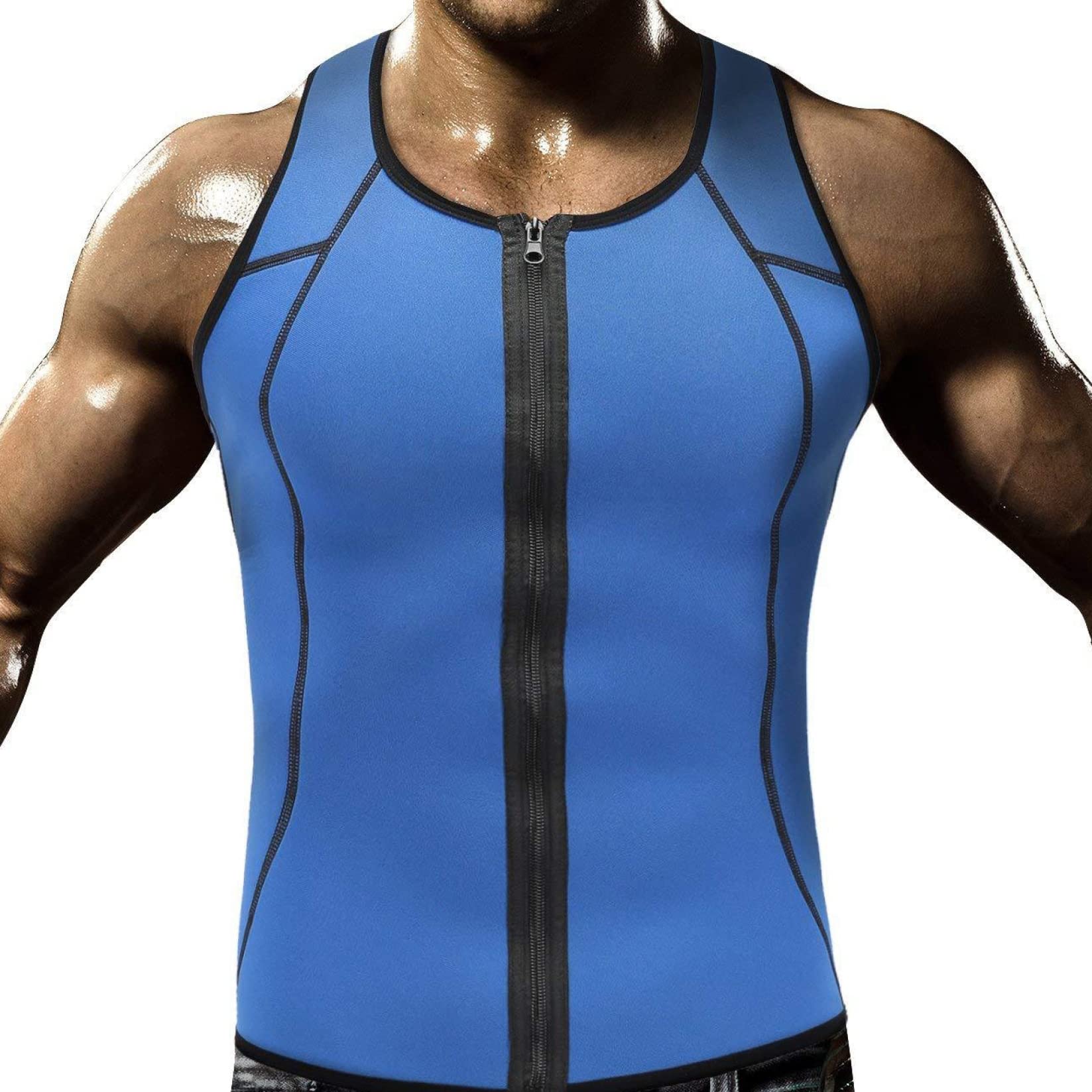 EBRICON Men's Slimming Body Shaper Vest - Breathable Neoprene Workout Shirt with Zipper, Moisture Wicking & Abdomen Support - Ideal for Gym, Running & Everyday Wear