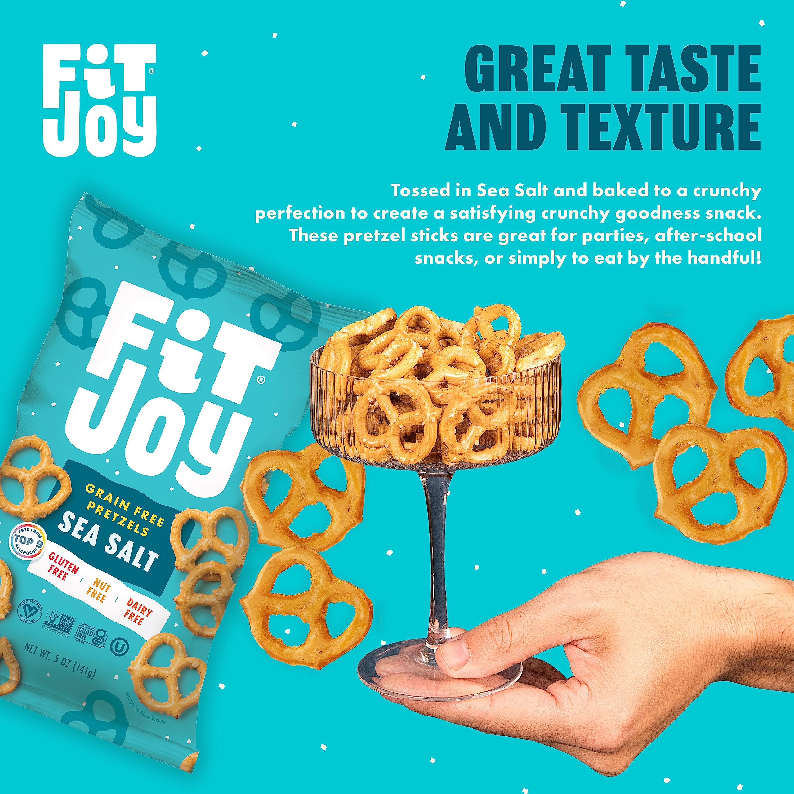 FitJoy Gluten Free Pretzels - Sea Salt Twists, Grain Free, Non-GMO, Vegan Certified Snacks (5 Oz, 6 Pack) | Made in USA, Nut Free, Crispy Crunchy | Perfect for School Lunches, Road Trips & Healthy Snacking