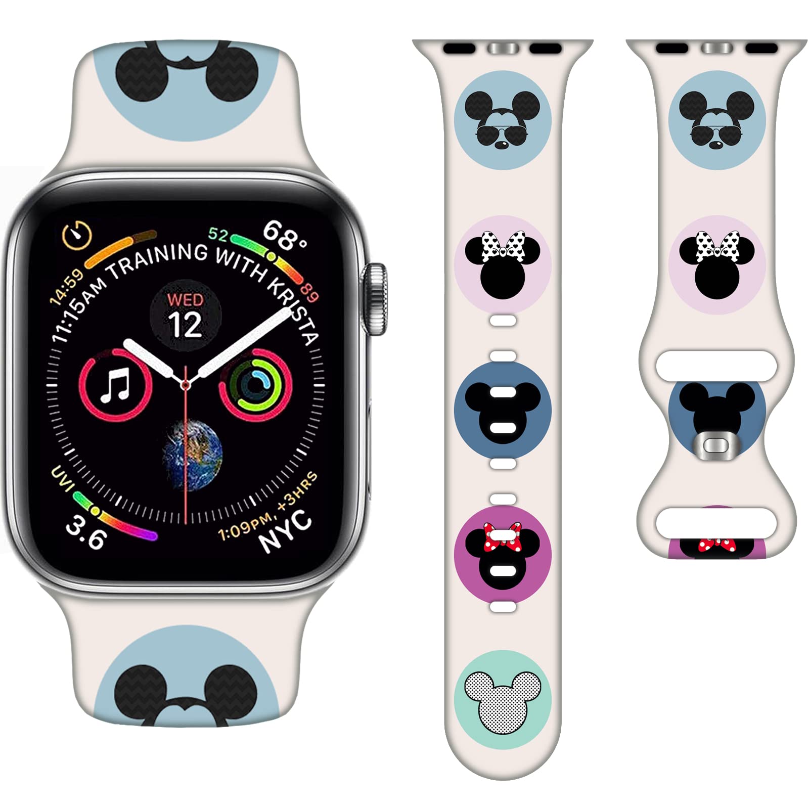 Cartoon Apple Watch Band 38mm 40mm 41mm 42mm 44mm 45mm - Soft Silicone Replacement Strap Compatible with Apple Watch SE Series 8 7 6 5 4 3 - Fun Accessory for Women Men Kids - Perfect for Sports Workouts Daily Wear Fashion