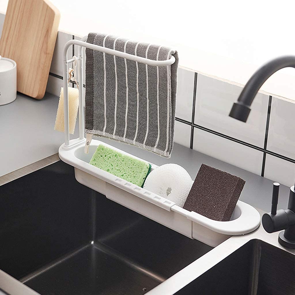 Expandable Kitchen Sink Organizer - Adjustable Colander & Food Strainer Storage Rack with Drain Basket | Space-Saving Telescopic Design for Small Kitchens & RVs | Perfect for Washing Vegetables, Draining Pasta & Organizing Sink Area