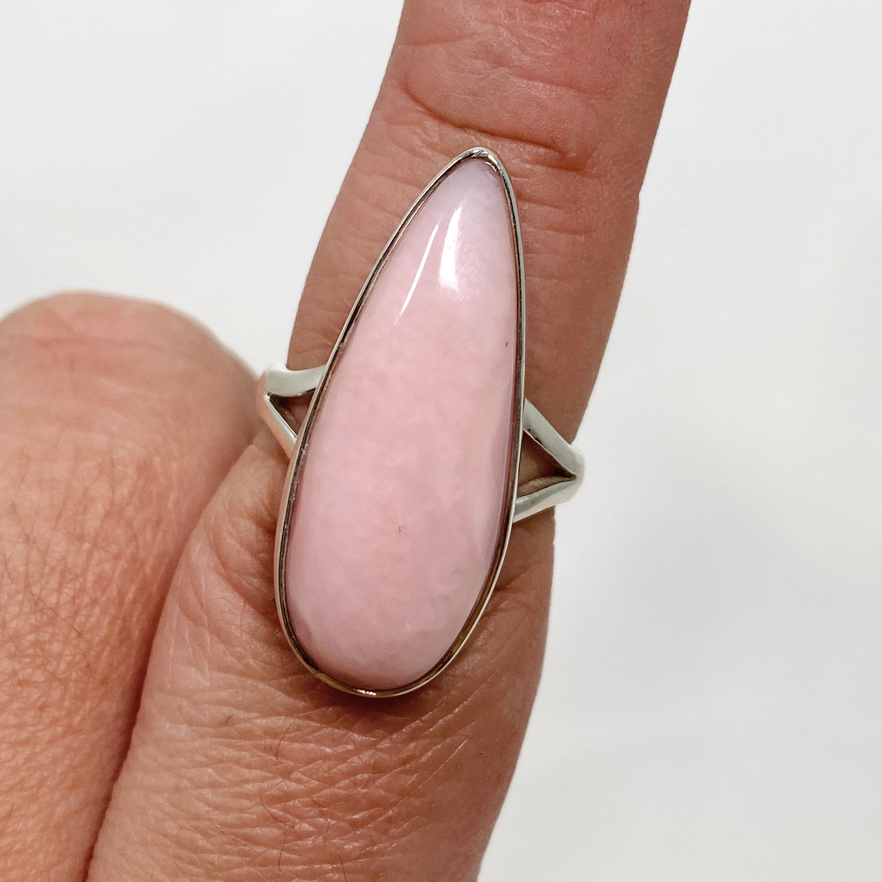 Pink Opal Teardrop Cabochon Split Band Ring - Size 8 KRGJ3308 - Elegant Boho Jewelry for Women, Perfect for Weddings, Parties & Everyday Wear