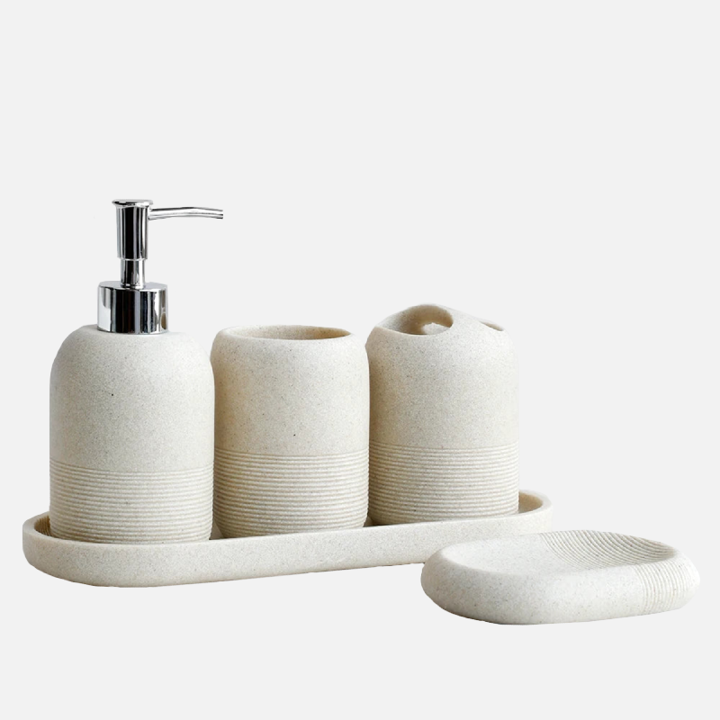 Premium Naya Stone Bathroom Accessory Set - Modern Soap Dispenser, Toothbrush Holder & Tumbler | Water-Resistant & Stylish for Bathroom, Spa & Luxury Home Decor