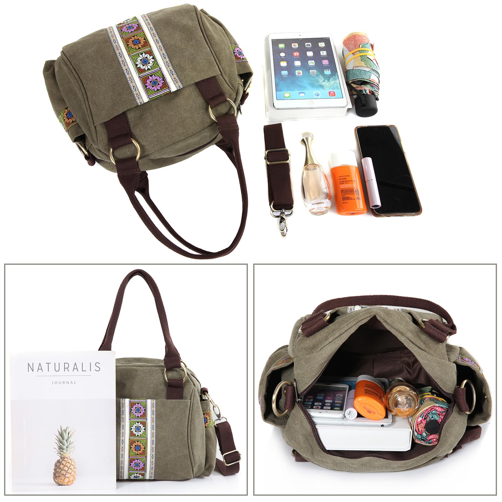 Vintage Women's Canvas Top-Handle Crossbody Tote Bag - Heavy-Duty Durable Handbag for Work, Travel & Everyday Use