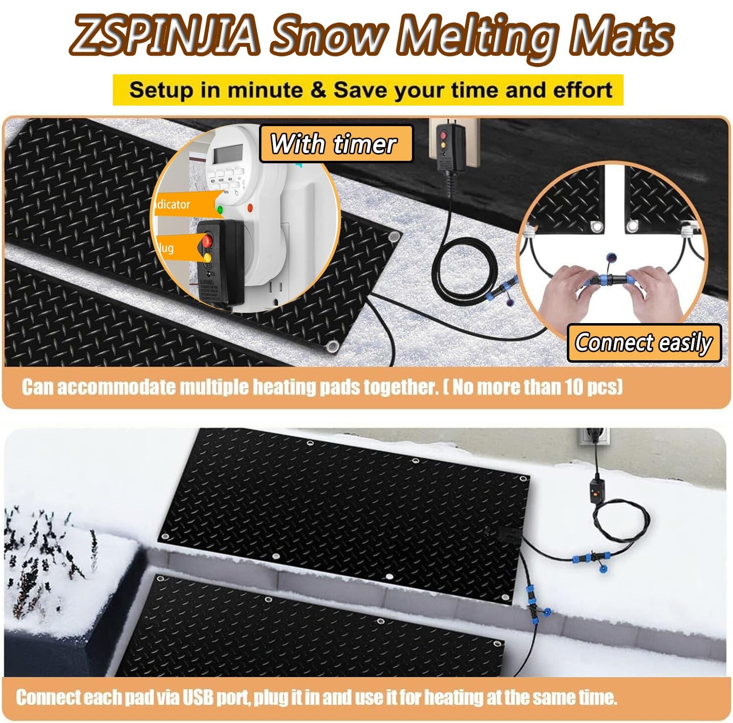 Heated Snow Melting Mat with Timer - 10'' Non-Slip Electric Foot Mat for Walkways | Winter Outdoor Snow Removal | Safe for Steps, Driveways & Patios