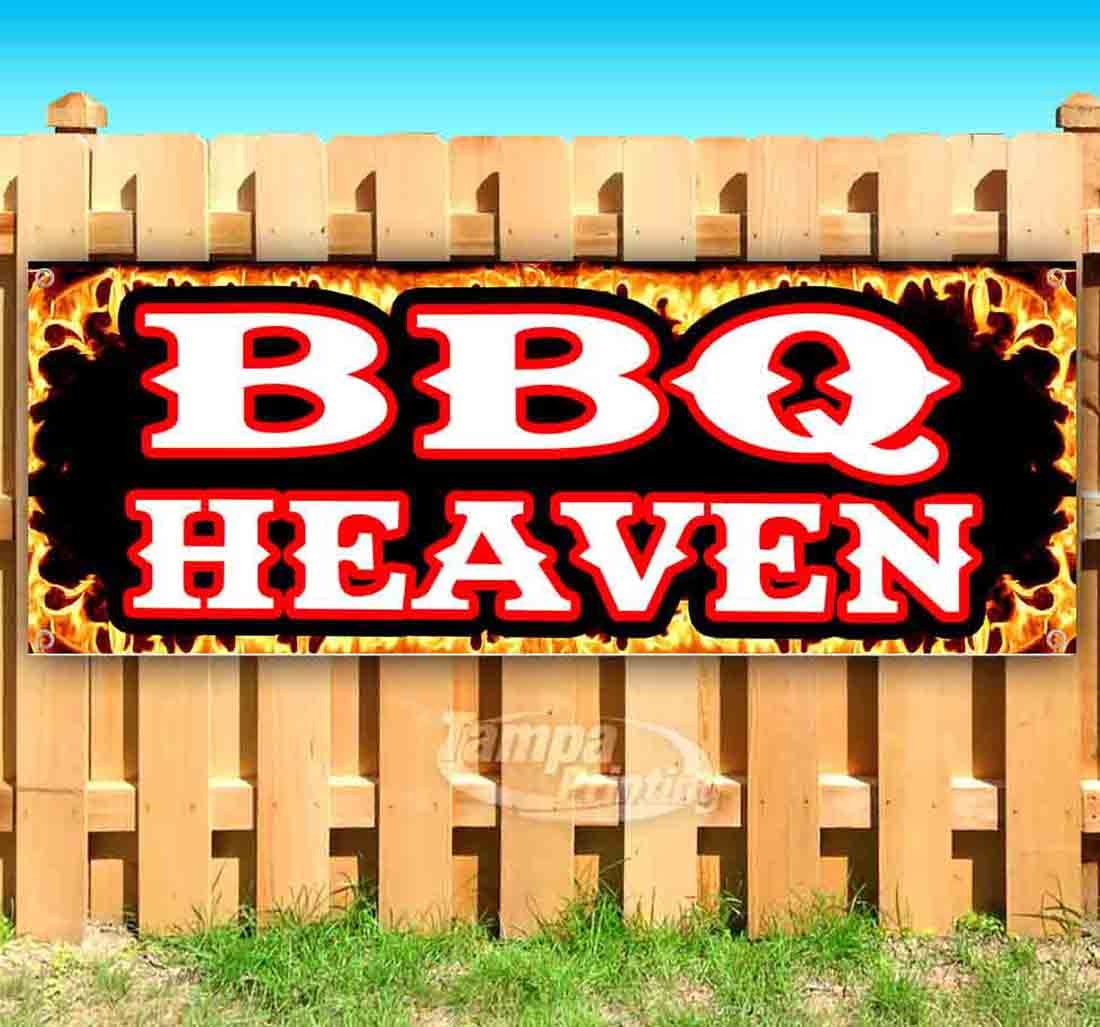 BBQ Heaven Heavy-Duty 13 oz Vinyl Banner with Metal Grommets - Weatherproof Single-Sided Outdoor Sign for Backyard Parties, Tailgating & Grilling Events
