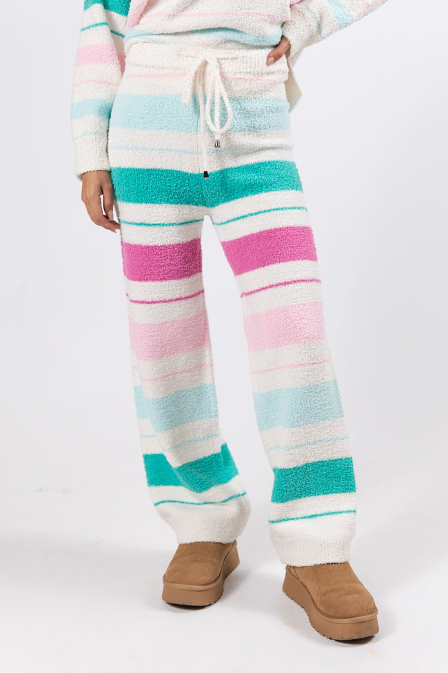 Heart On The Line Multi Striped Fuzzy Lounge Pants for Women - Soft & Cozy Fleece Sleepwear - Perfect for Relaxing at Home, Lounging & Sleeping