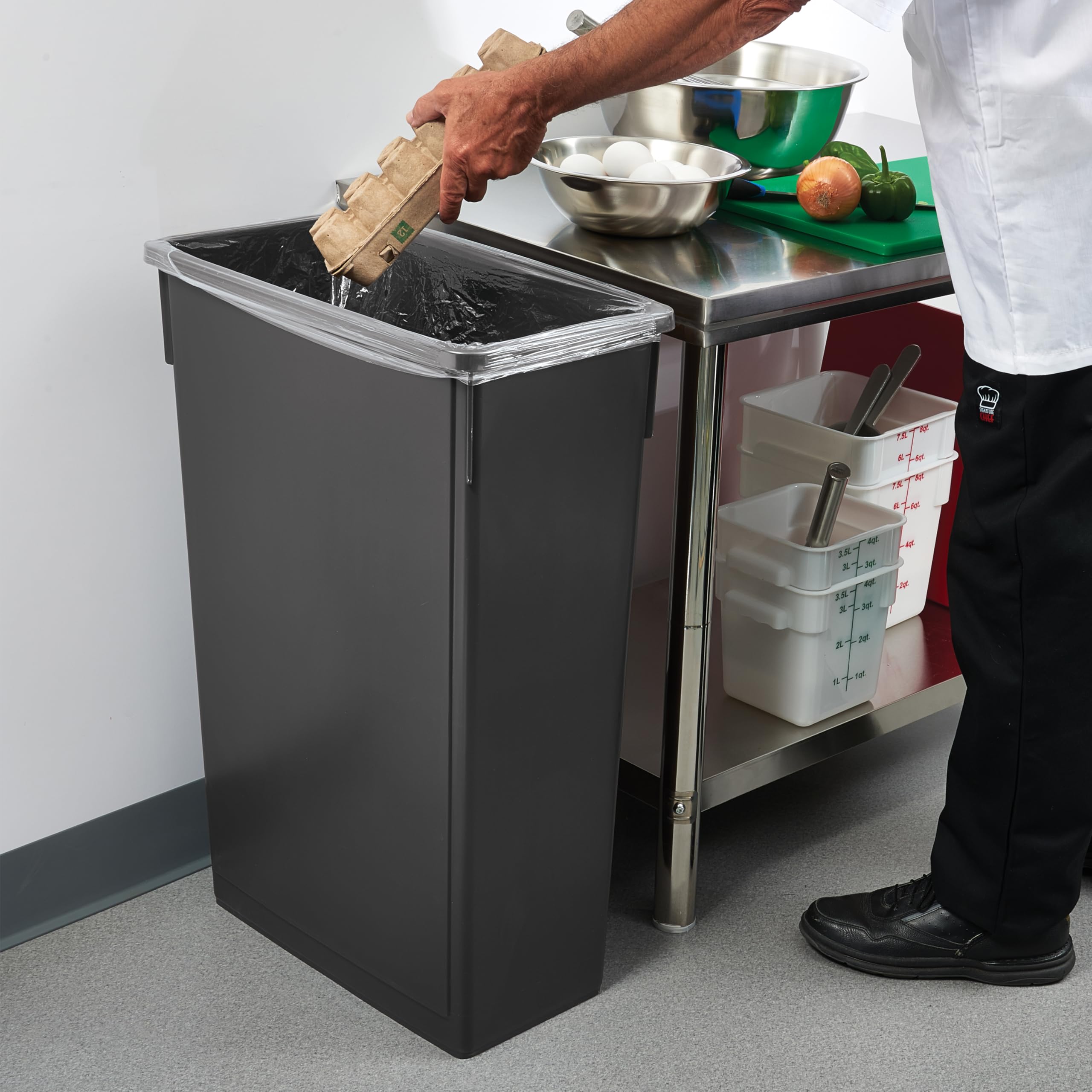 Winco 23-Gallon Slim Trash Can with Lid - Black Kitchen Garbage Bin for Home, Office, or Bathroom Waste Disposal