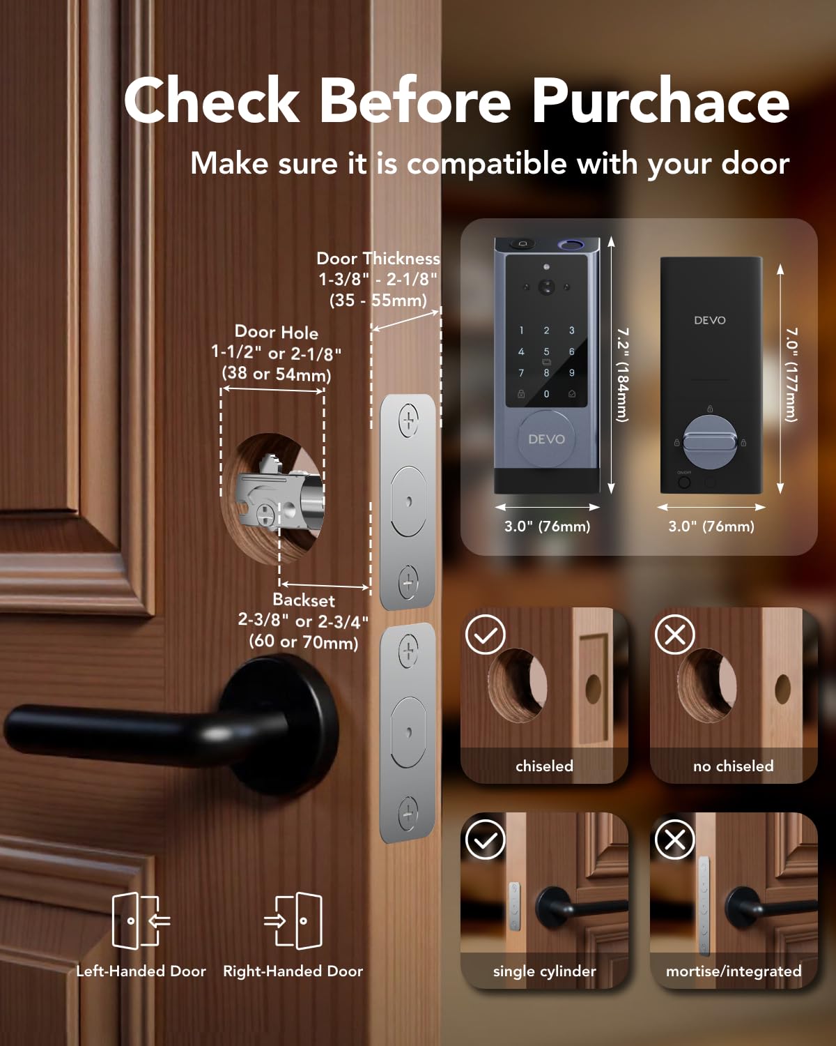 Devo G1 Video Smart Lock with Camera & Doorbell - 6-in-1 Keyless Entry Door Lock with App Remote Control, Fingerprint ID, Auto Lock, Built-in Wi-Fi Smart Deadbolt for Front Door - Easy Installation, Waterproof, BHMA Grade 3 - Perfect for Home Security, Smart Home Integration & Hands-Free Access