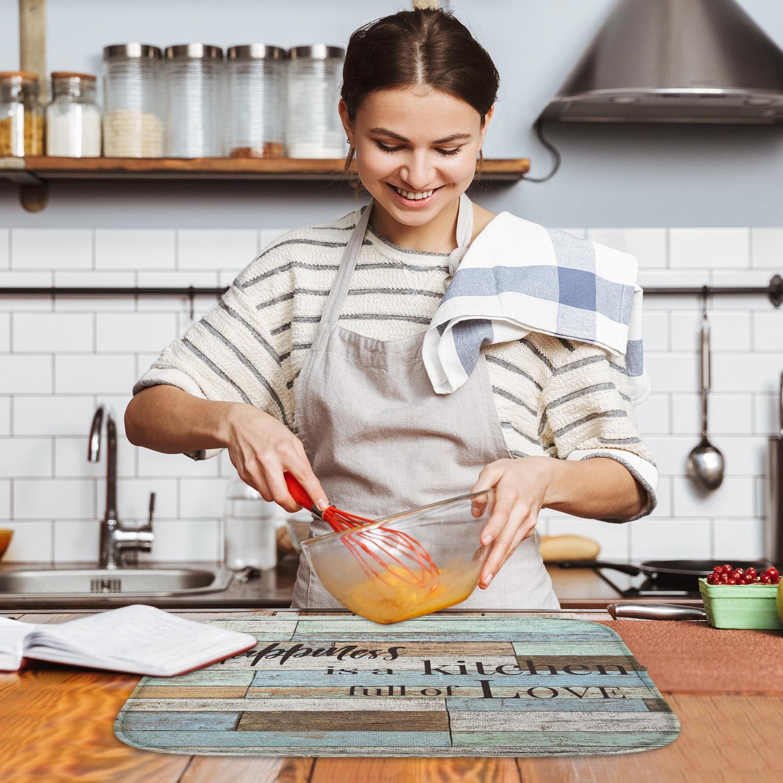 Sanwarm Absorbent Dish Drying Mat - Premium Microfiber Kitchen Counter Pad for Dishes & Utensils | Heat Resistant & Reversible (18
