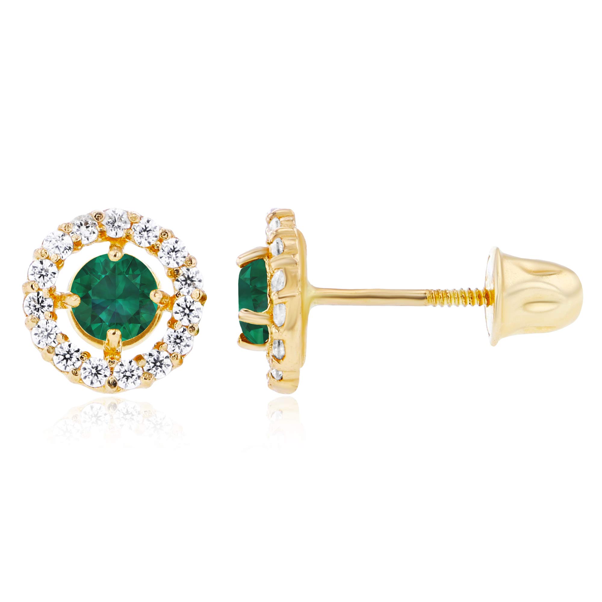14K Gold Halo Birthstone Stud Earrings for Women | 6mm Screwback Earrings with 3mm Natural Birthstone & 1mm White Sapphire Halo | Perfect for Anniversary Gifts, Birthday Presents & Everyday Wear
