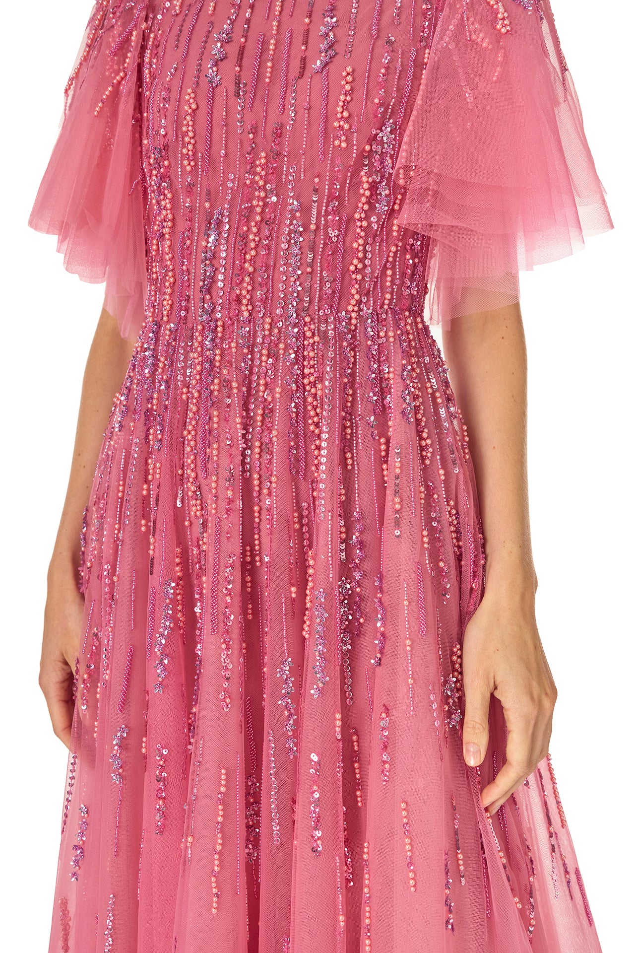 Embroidered Flutter Sleeve Maxi Dress for Women - Elegant Boho Summer Evening Gown for Weddings, Parties & Beach Vacations