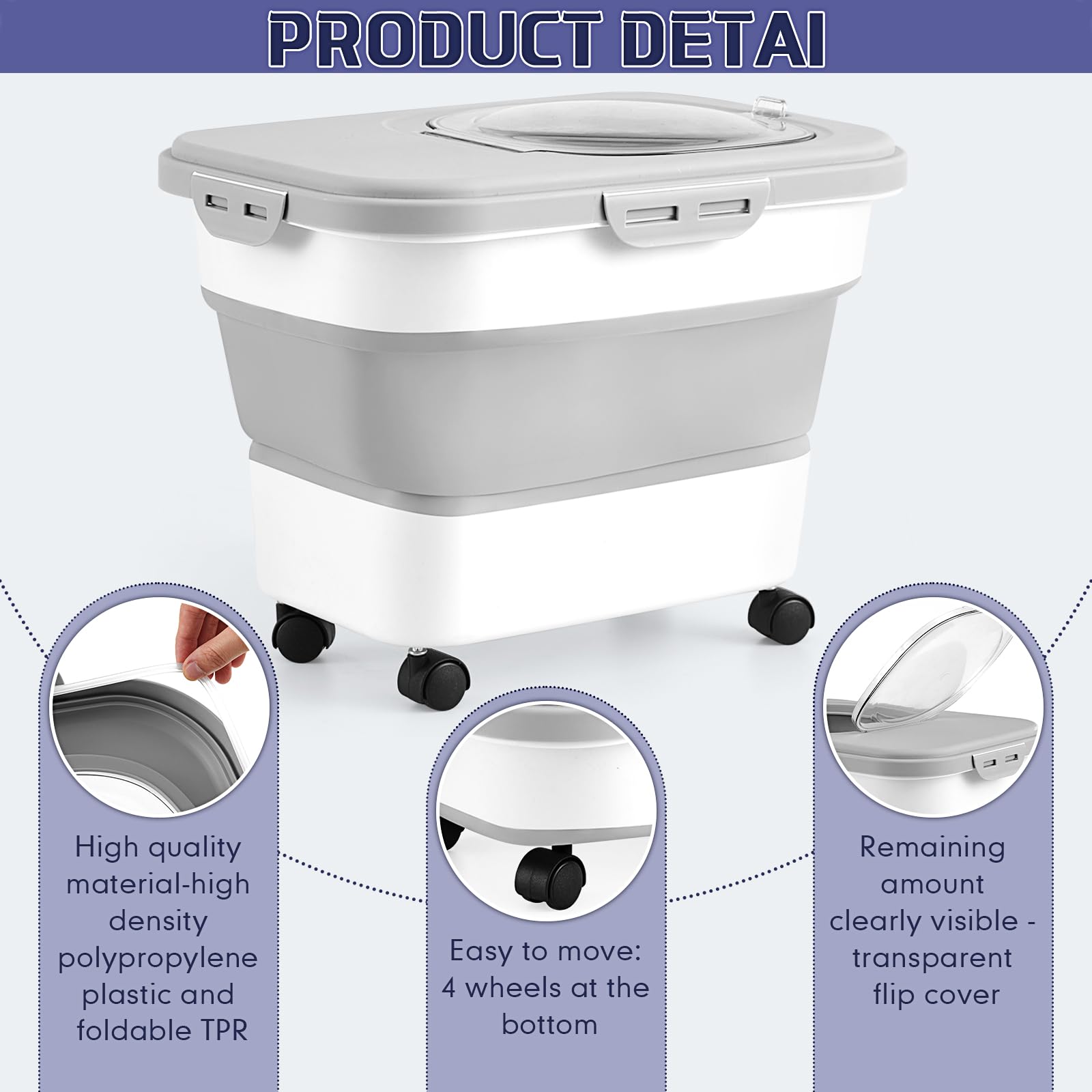 Collapsible Cat Litter Storage Bin with Airtight Lid - Portable Wheeled Pet Food Container for Cats - Leakproof Kitchen Storage for Cereal, Rice & Dry Goods - Perfect for Home, Travel & Pet Care Organization