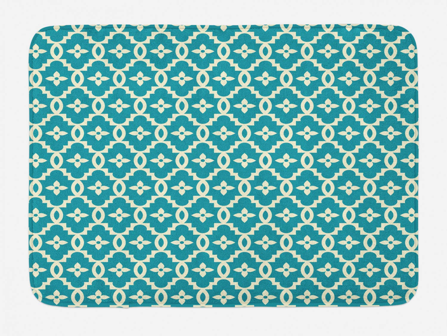 Ambesonne Abstract Bath Mat - Non-Slip Plush Bathroom Rug with Vintage Floral Tile Pattern, 29.5