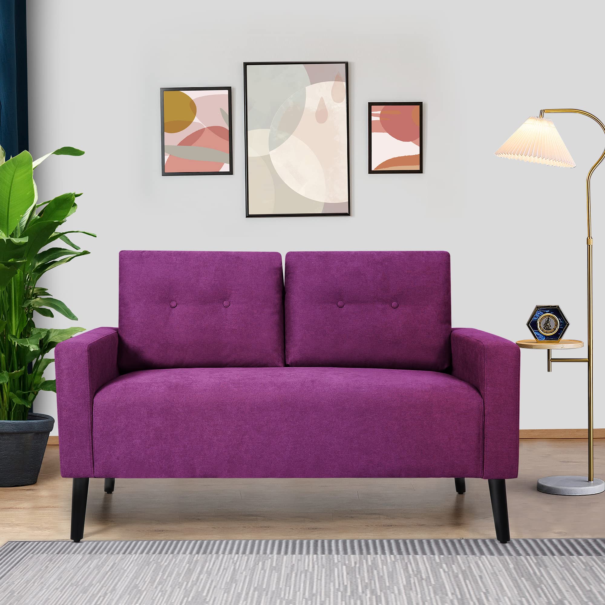 Linen Square Arm Loveseat Sofa - Modern Small Couch for Living Room, Apartment & Office - Comfortable Two-Seater with Square Arms for Cozy Spaces