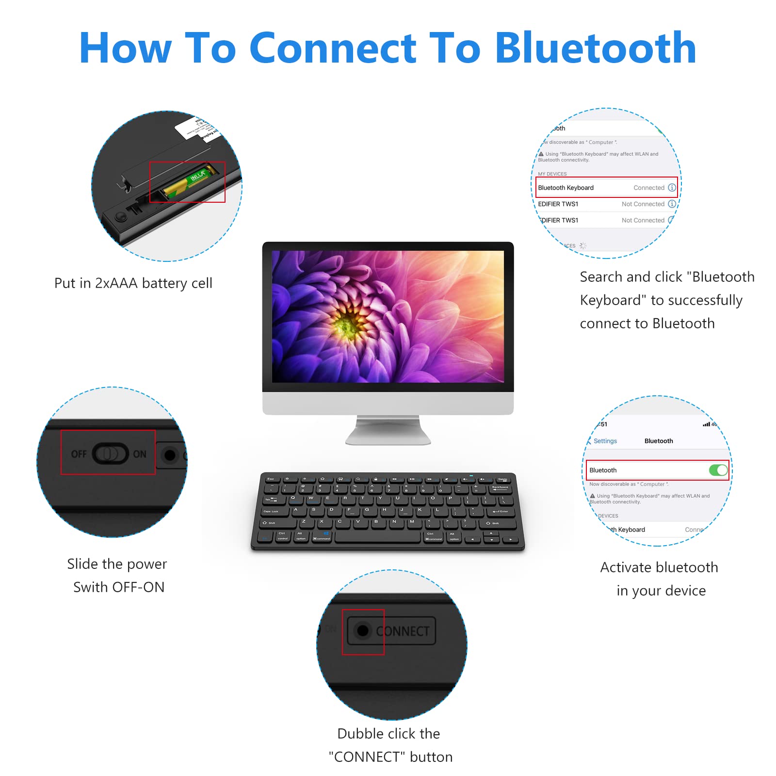 KBCASE Bluetooth Keyboard for Samsung/iPad, Wireless Keyboard Compatible with Windows/Android/iOS/iPad Pro/Air/Mini, iPhone & Bluetooth Devices - Perfect for Work, Study & Travel
