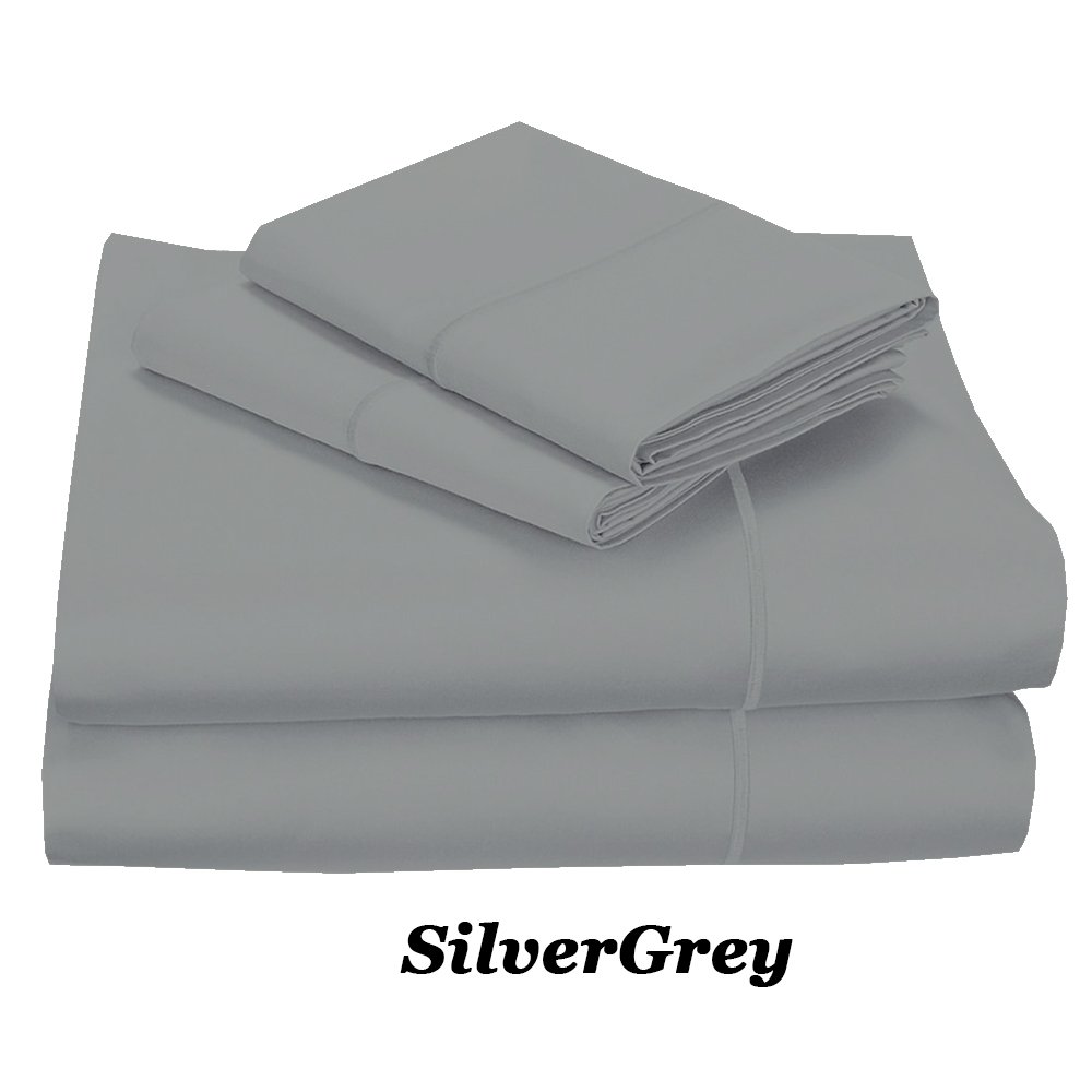 400 Thread Count 100% Egyptian Cotton 2-Pillow Cases, 1-Fitted Sheet, 1-Flat Sheet with Piping & 6-10 Inch Pocket - Full Size Silver Grey Hotel Luxury Bedding Set for Home, Guest Room & Vacation Rental