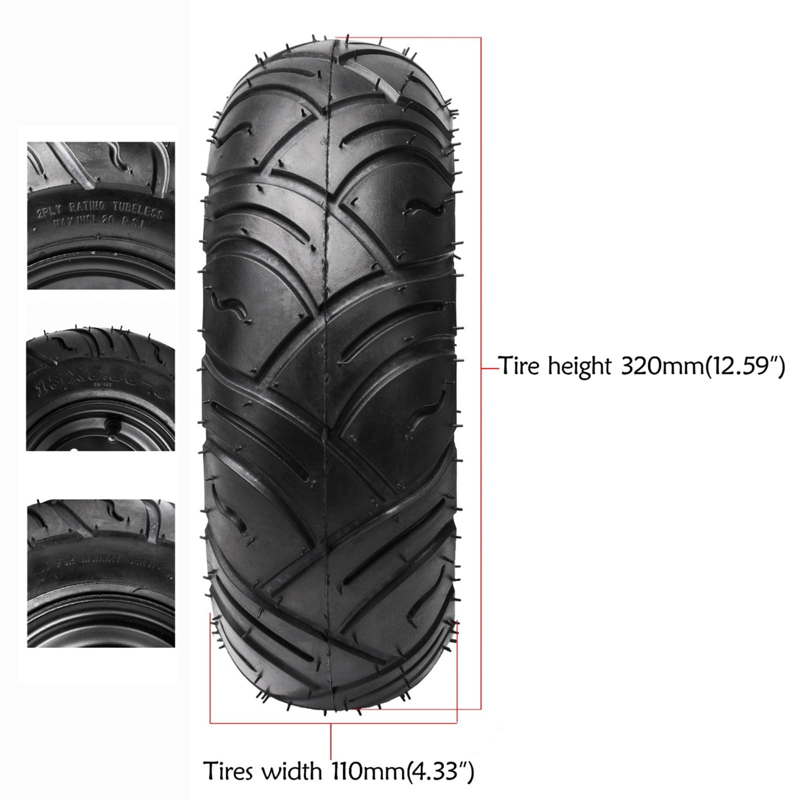 13x5.00-6 Wheels Tires with Rim Set for Go Kart, Quad, Trike, Golf Carts & 4 Wheelers - Heavy Duty Replacement Parts for Off-Road Adventures & Lawn Maintenance