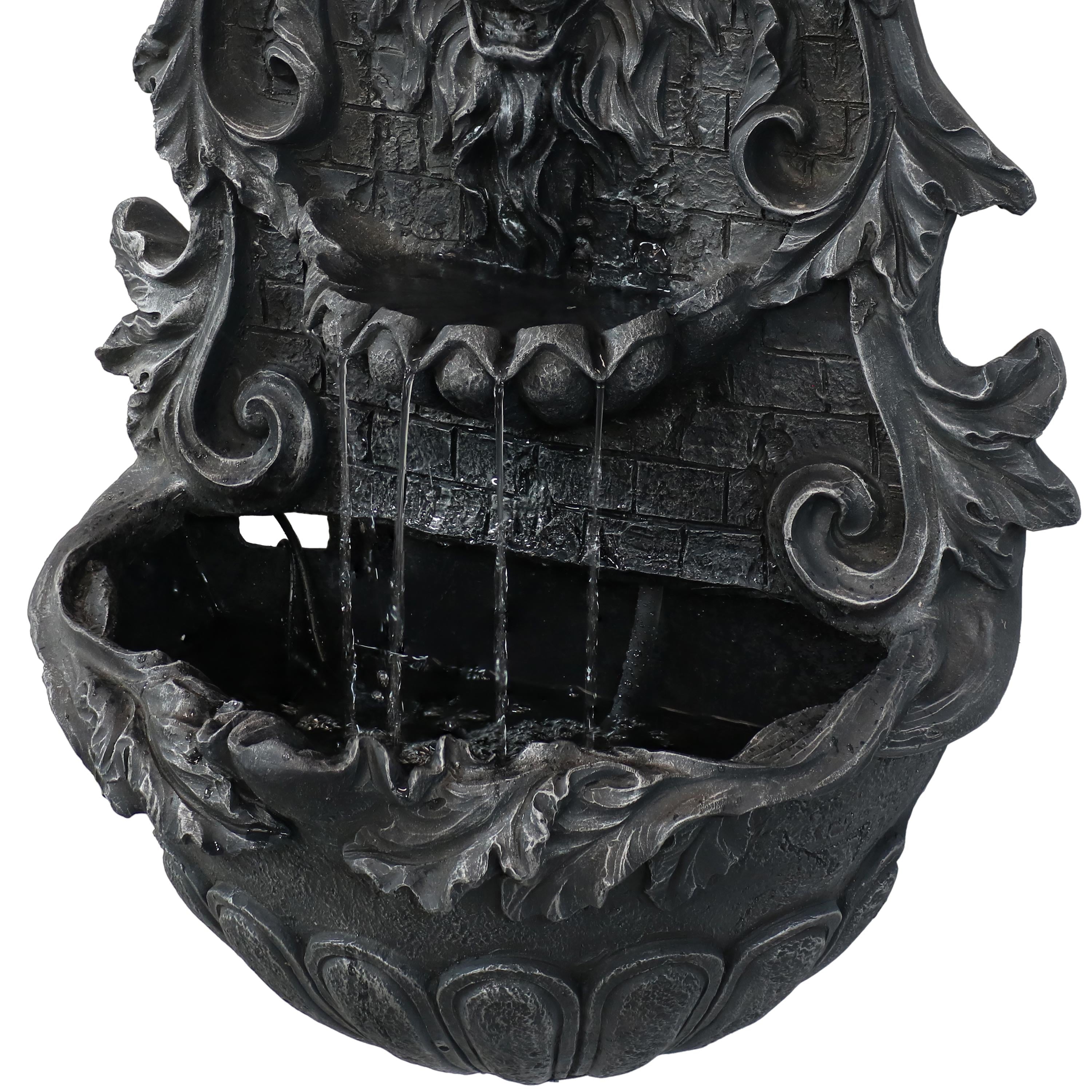 Sunnydaze Stoic Courage Lion Head Solar Fountain with Battery Backup - Outdoor Garden Decor, Patio Water Feature for Yard & Landscape