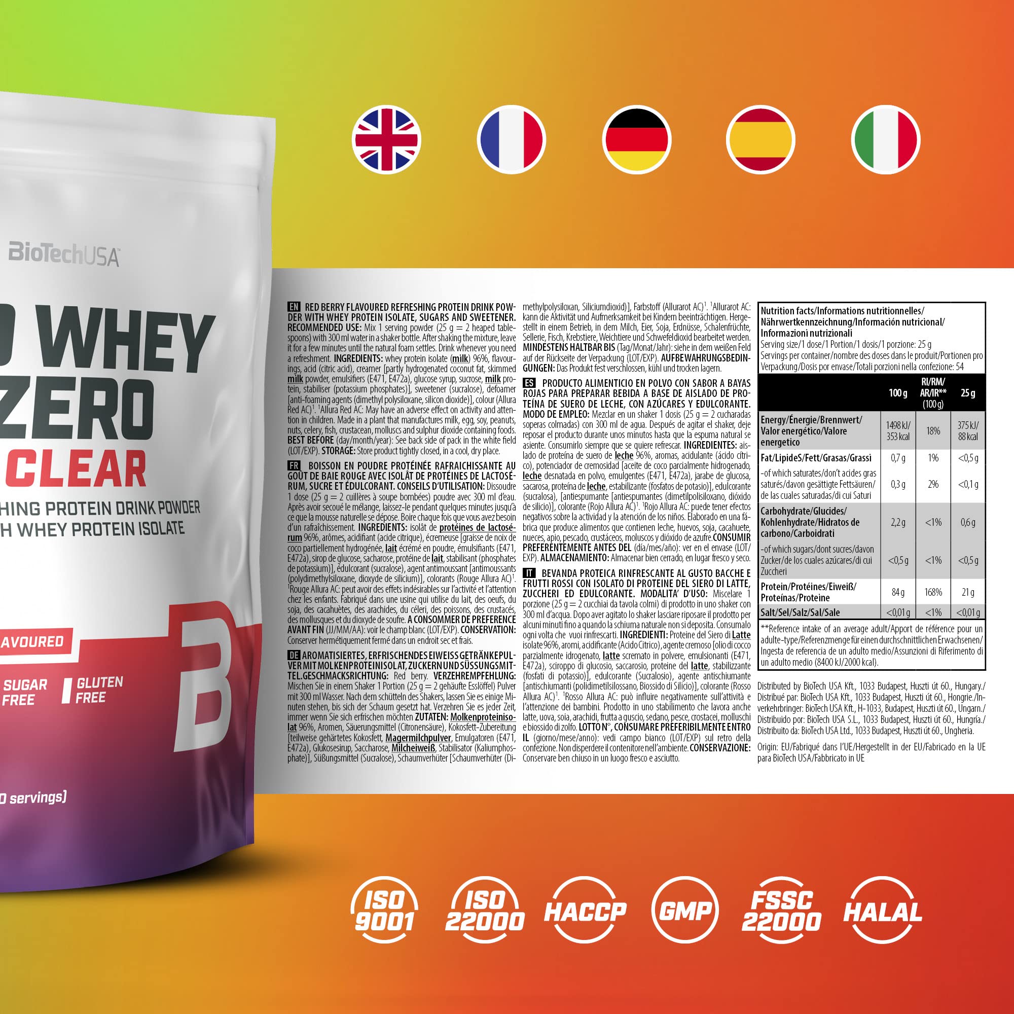 BioTechUSA Iso Whey Zero Clear Protein Powder - Red Berry Flavor, 1000g | Refreshing Whey Isolate for Post-Workout Recovery & Muscle Growth | Perfect for Gym, Fitness & Healthy Lifestyle