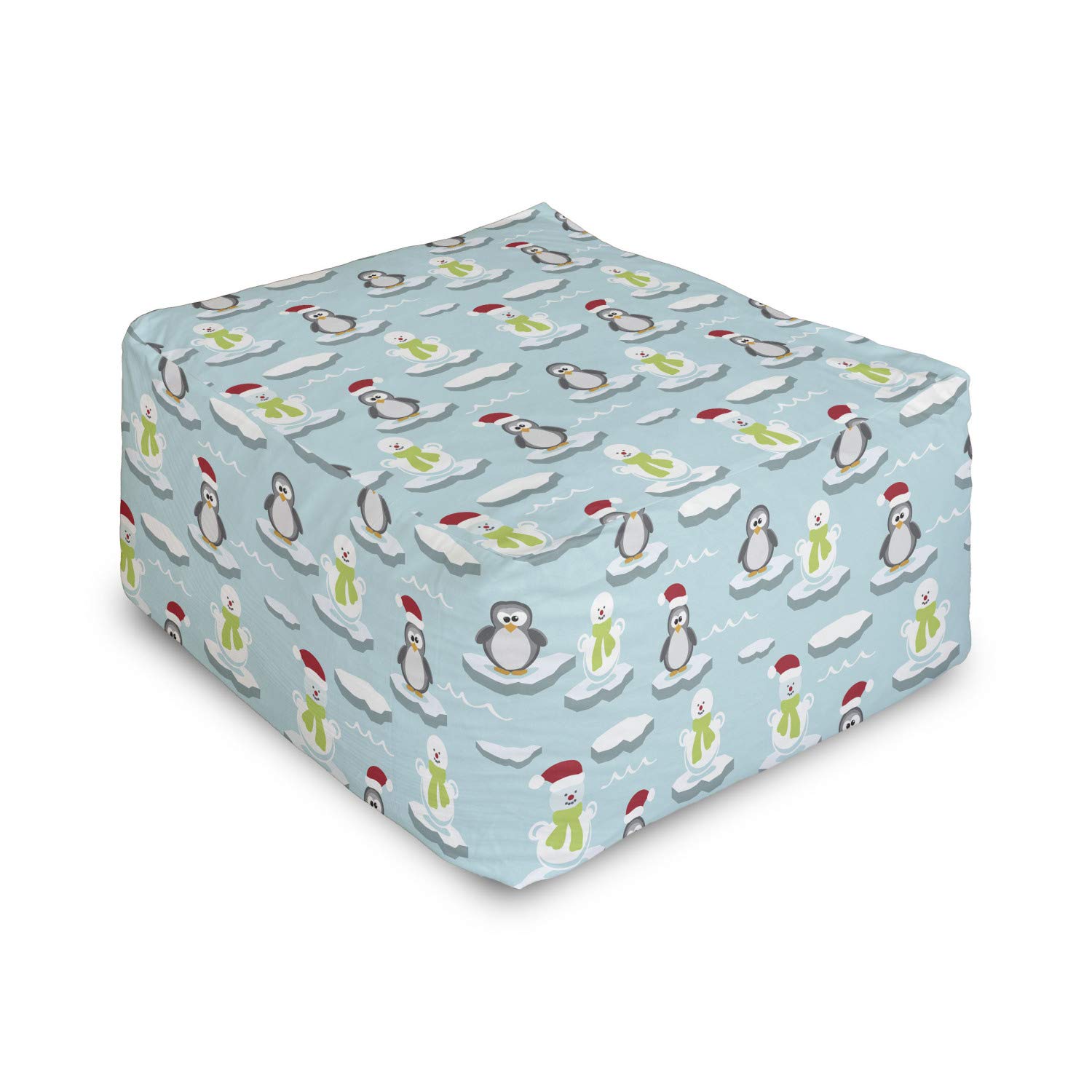 Ambesonne Funny Rectangle Pouf with Penguins and Snowmen on Ice Floes Antarctica Cartoon Design - 25