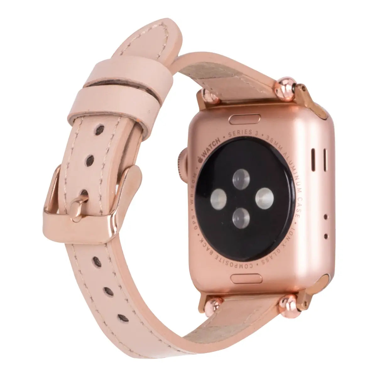 Ultra Slim Nude Pink Leather Apple Watch Band - Stylish & Comfortable Replacement Strap for Workout, Office & Everyday Wear