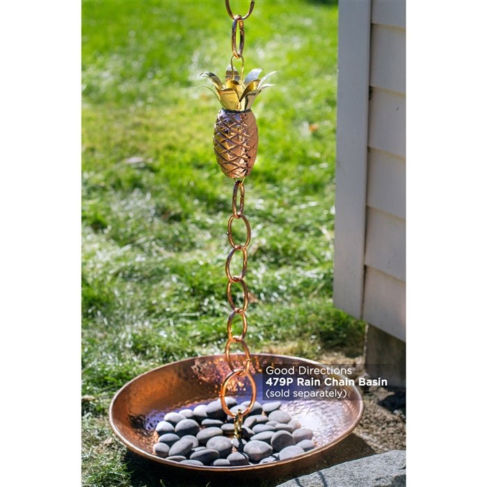 8.5 ft Pineapple Rain Chain with 4 Large Figures - Decorative Garden Water Feature for Outdoor Patio & Yard Drainage