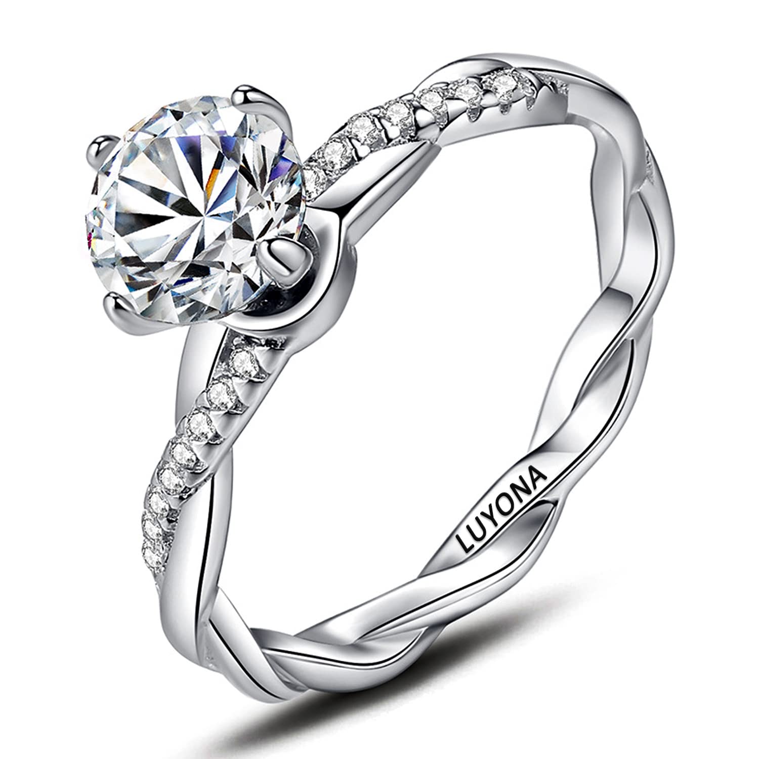 Luyona 1 Carat Round Cut Moissanite Engagement Ring for Women - Custom Engraved Infinity Twist Wedding Band, Anniversary Jewelry Gift with Free Gift Box | Perfect for Proposals, Weddings & Romantic Occasions