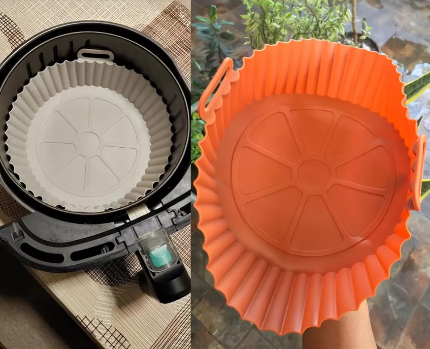 2-Pack Non-Stick Silicone Air Fryer Accessories Set - Reusable, Oven & Microwave Safe with Handle - Perfect for Baking, Roasting & Meal Prep