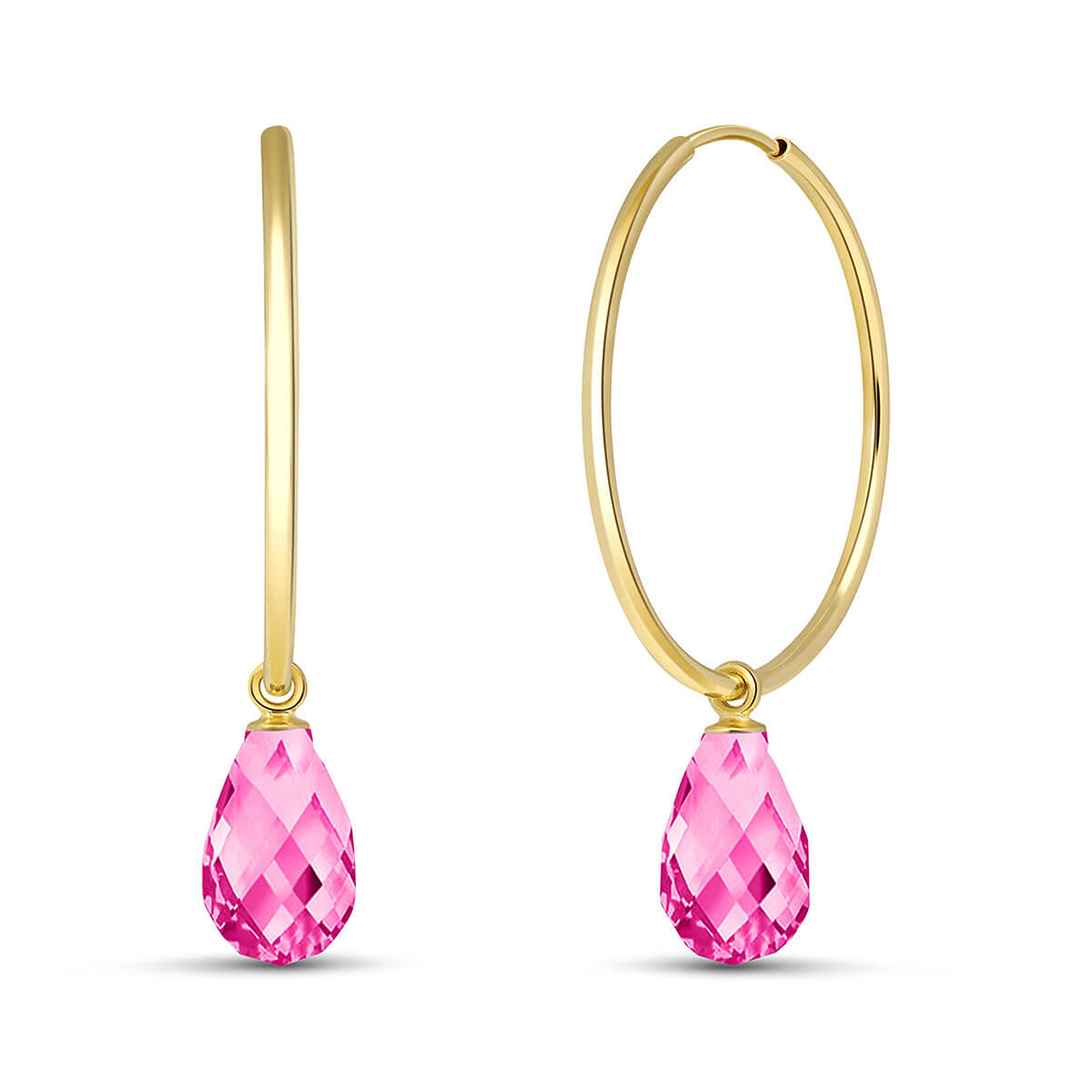 14K Solid Gold Hoop Earrings with Dangling Pink Topaz - Elegant Galaxy Gold GG Jewelry for Women | Perfect for Weddings, Parties & Special Occasions