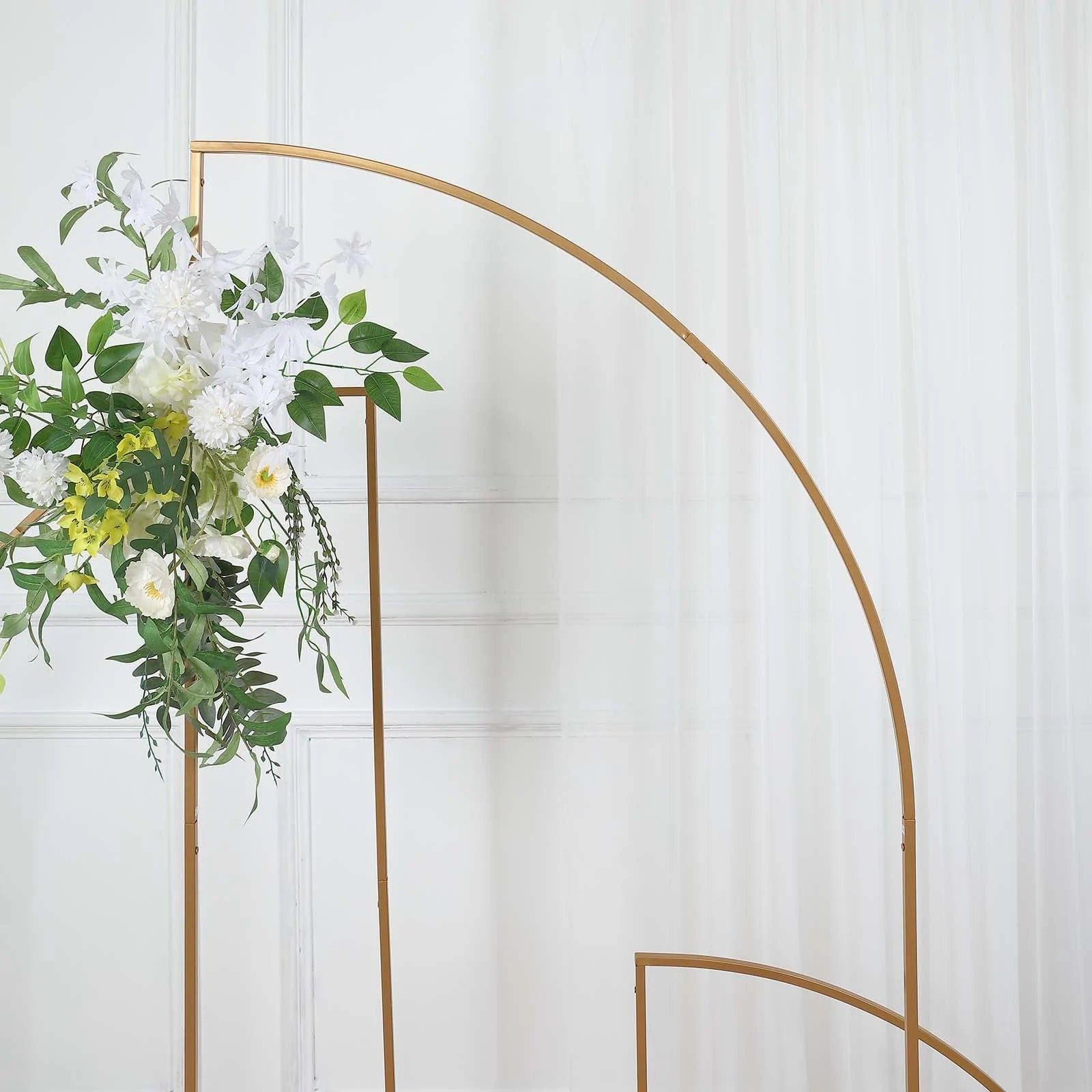 Half Moon Metal Floral Display Frame - Gold Wedding Arch Backdrop Stand for Outdoor Ceremonies, Photo Shoots & Garden Decor