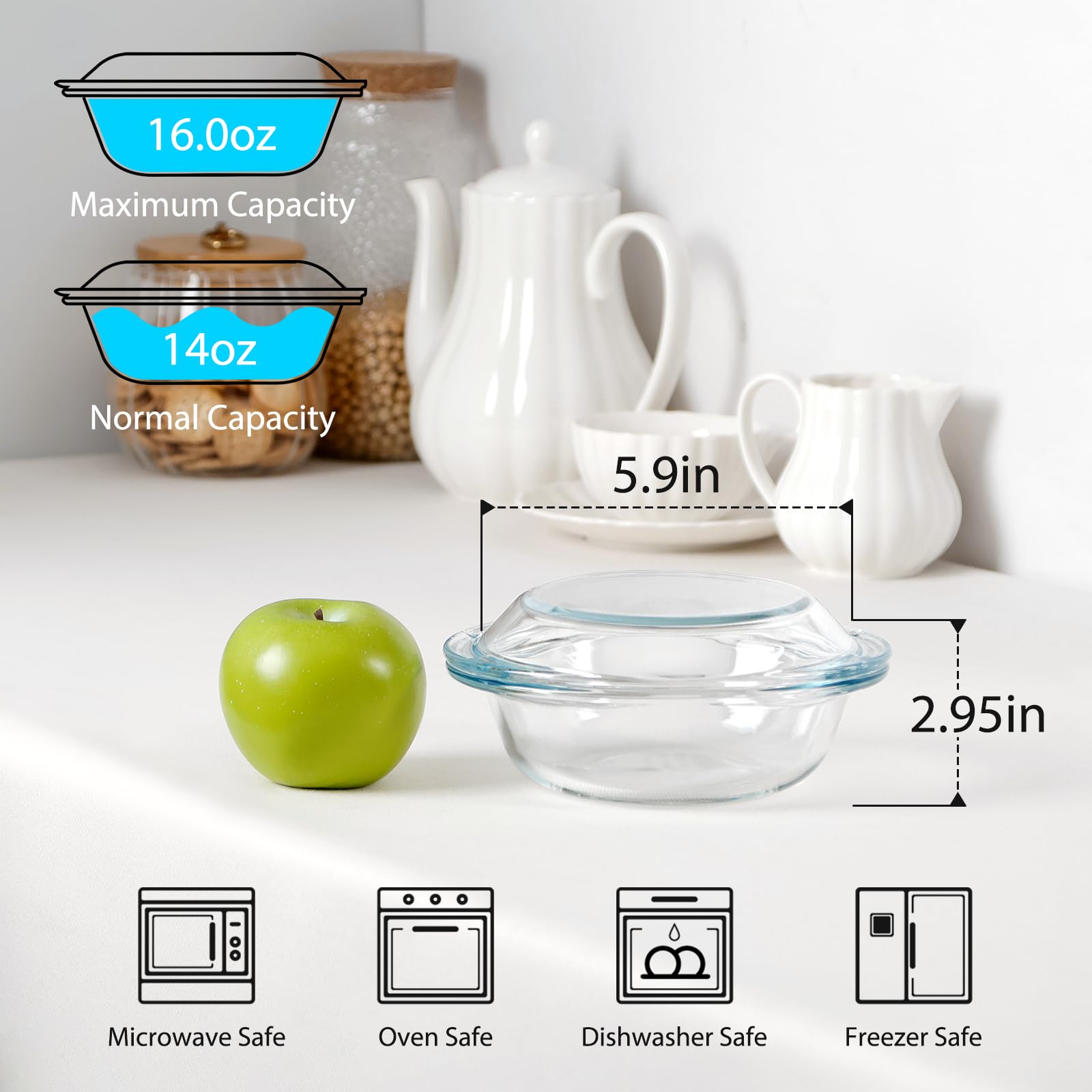 14OZ Mini Glass Casserole Dish with Lid - 5.9 Inch Oven & Microwave Safe Bakeware with Handles - Perfect for Baking, Roasting & Meal Prep