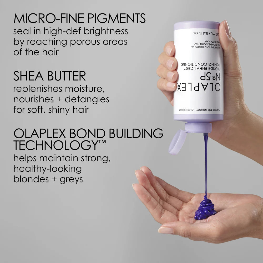 Olaplex No.5P Blonde Enhancer Toning Conditioner for Bleached & Highlighted Hair - Purple Shampoo to Neutralize Brassiness & Brighten Blonde Hair - Perfect for Salon & Home Hair Care