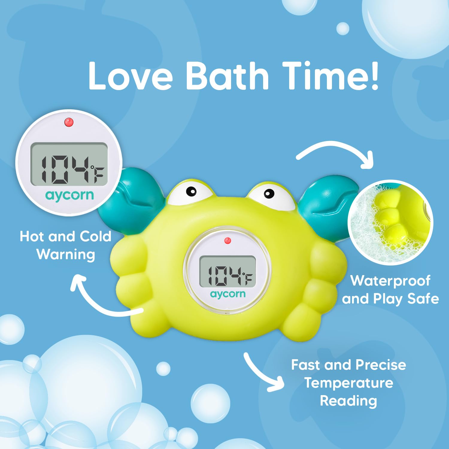 **Aycorn Digital Baby Bath Thermometer – Safe Floating Water & Room Thermometer with LED Display & Temperature Alert – Perfect for Infant Bath Time, Nursery, and Pool Safety**
