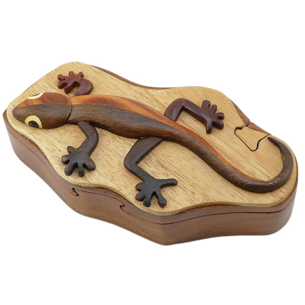 Handcrafted Gecko Wooden Puzzle Box - Unique Brain Teaser Gift for Adults & Teens - Perfect for Home Decor, Office Desk & Mindfulness Activities