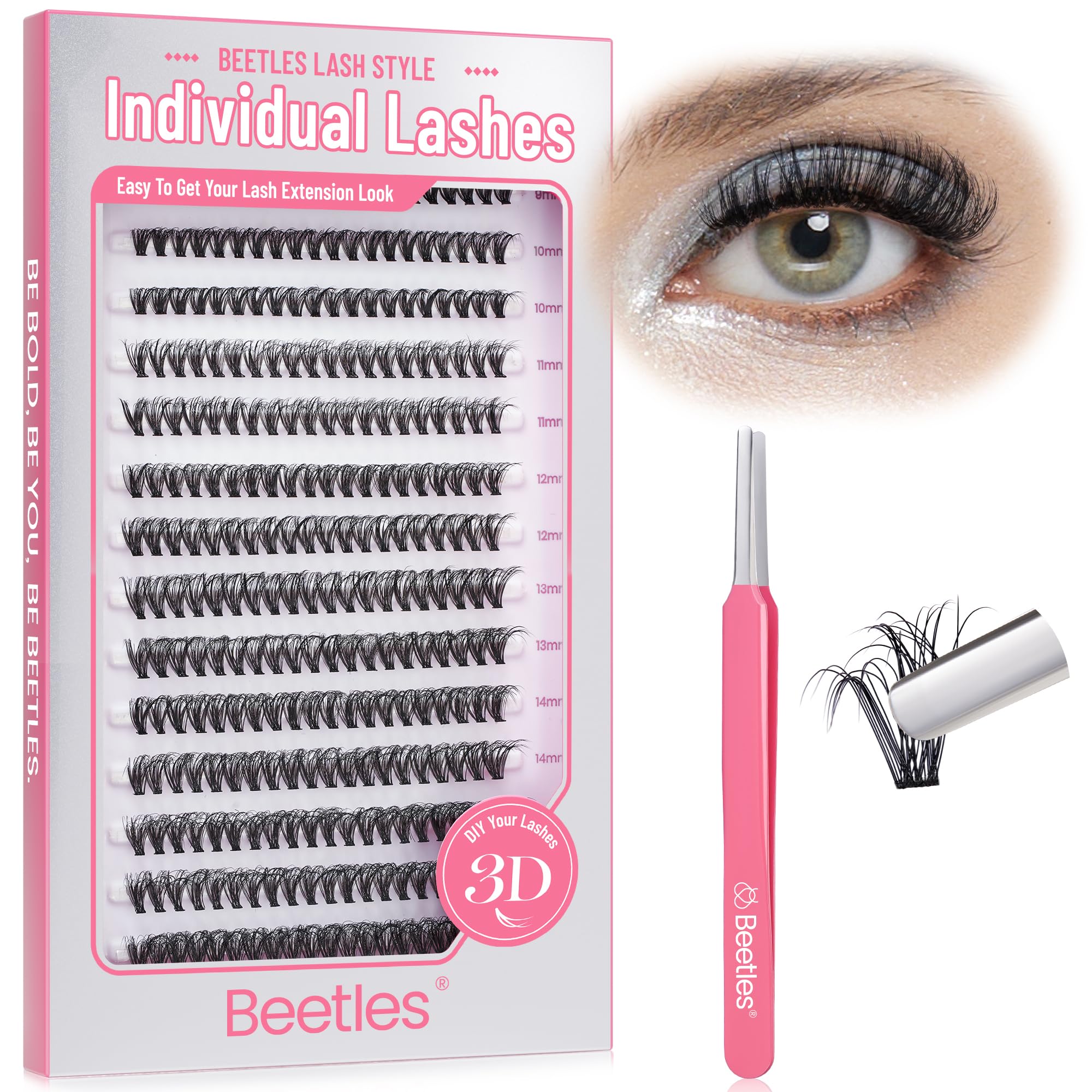 Beetles 320pcs 40D False Eyelash Clusters - D Curl 8-16mm Individual Lashes with Tweezer, 3D Natural Wispy Eyelash Extensions for Volume & Length | Perfect for Daily Wear, Special Occasions & Professional Makeup Artists (C027)