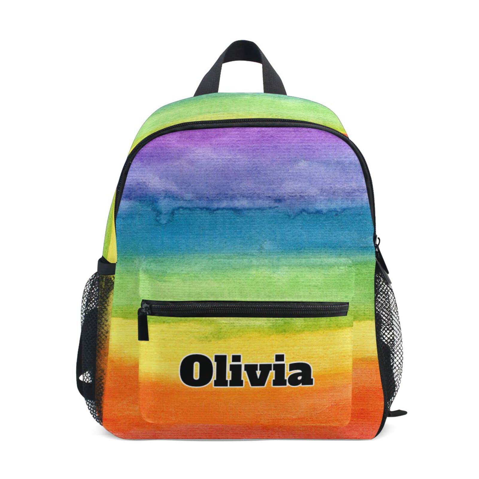 Custom Striped Rainbow Watercolor Backpack for Boys & Girls - Personalized School Bookbag with Adjustable Chest Strap | Perfect for School, Travel & Outdoor Adventures