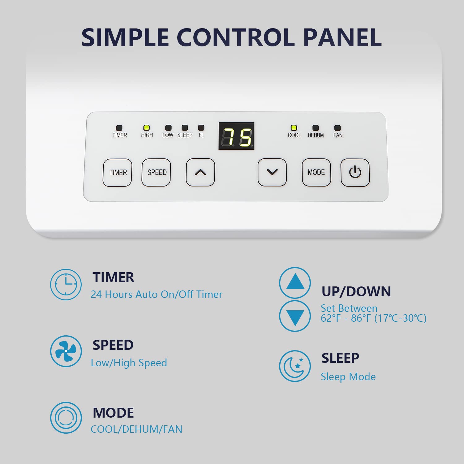 ZAFRO 10,000 BTU Portable Air Conditioner - Cools Rooms Up to 450 Sq.Ft | 3-in-1 AC Unit with Cooling, Dehumidifier & Fan Modes | Includes Remote Control | Energy Efficient White Design | Perfect for Bedrooms, Living Rooms & Home Offices
