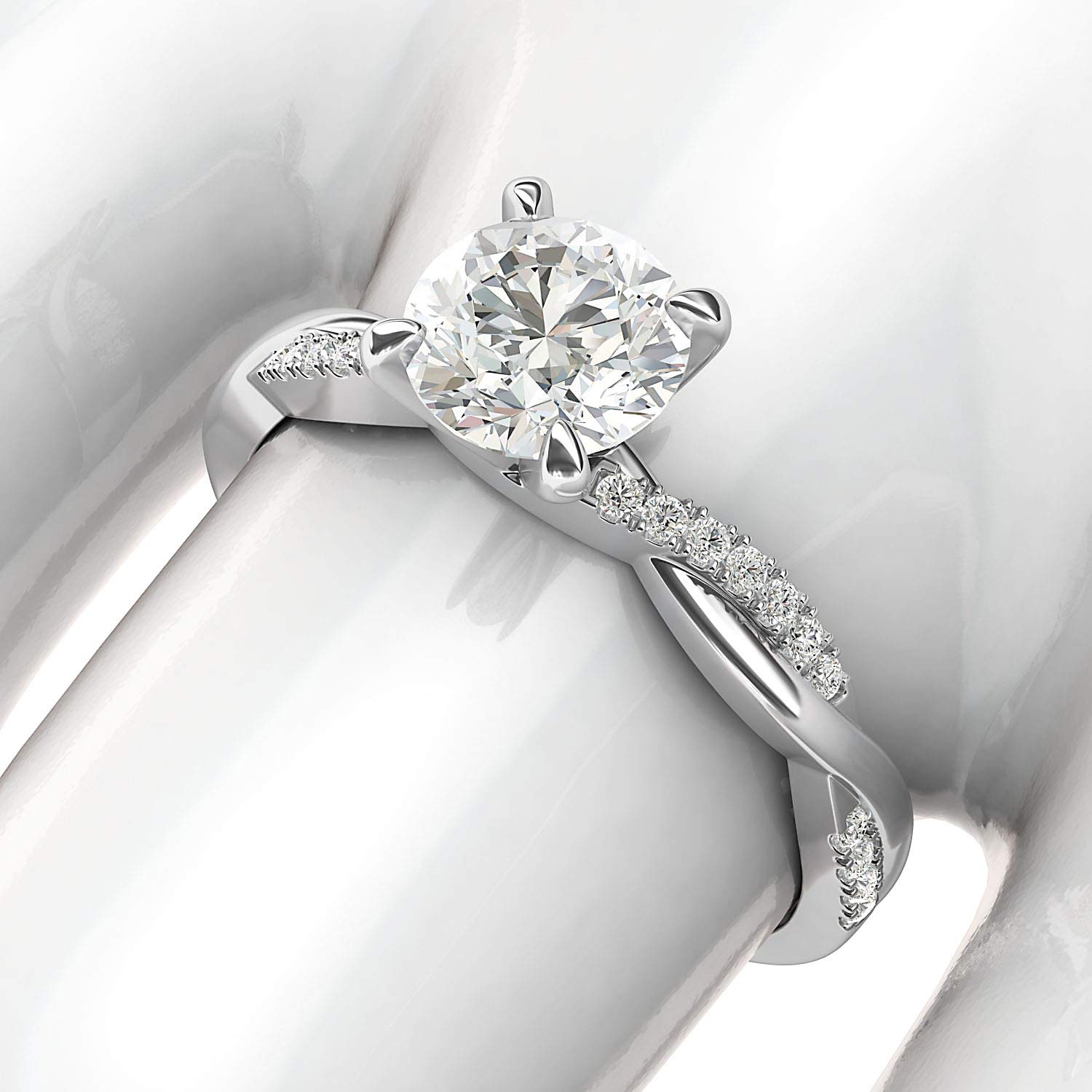 10K White Gold 4-Prong Petite Twisted Vine Engagement Ring - 1.0 CT Simulated Diamond or Genuine Moissanite - Promise Bridal Ring for Women - Perfect for Proposals, Weddings & Anniversary Gifts