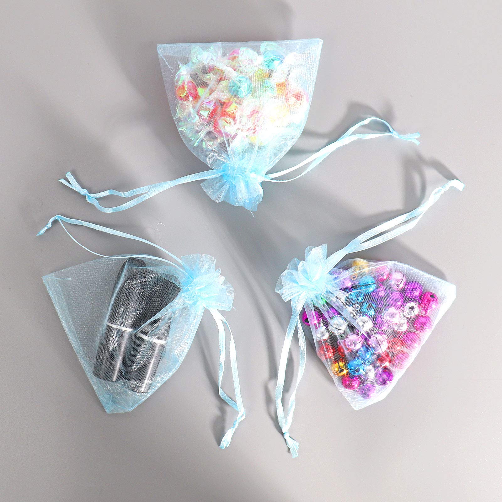 Lautechco 100Pcs 6x8 Inch Sky Blue Organza Drawstring Gift Bags - Premium Mesh Favor Pouches for Christmas, Wedding, Party Favors & Jewelry Packaging