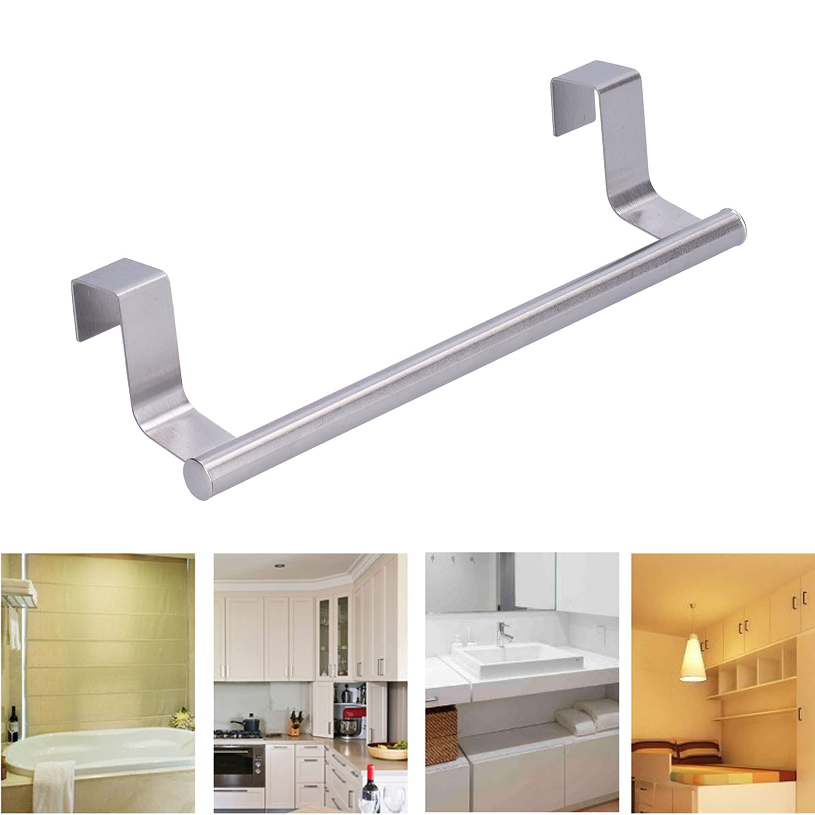 Stainless Steel Perforated Towel Rack - 23.5cm Strong Bath Towel Bar with Hanging Buckle, Heavy Duty Kitchen & Bathroom Cabinet Holder - Perfect for Drying Towels in Bathrooms, Kitchens, and Laundry Rooms